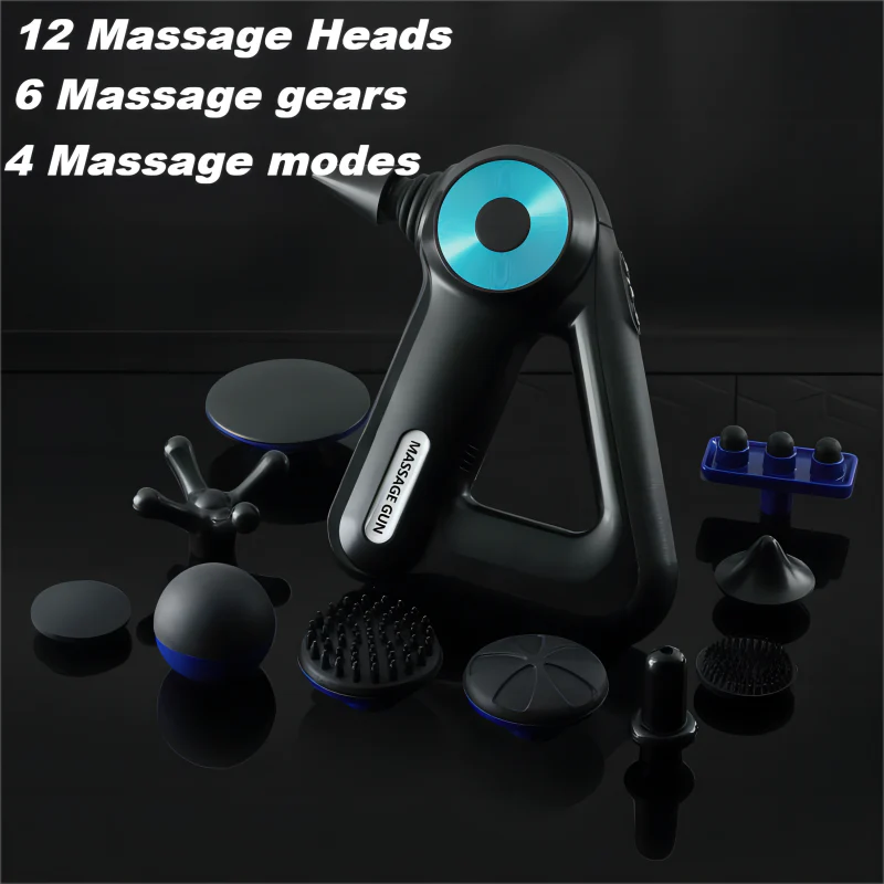 Pistolet de massage professionnel à longue veille, 12 têtes, 6 vitesses, 4 modes, fitness total, petit triangle doré, odorde massage Bobbito